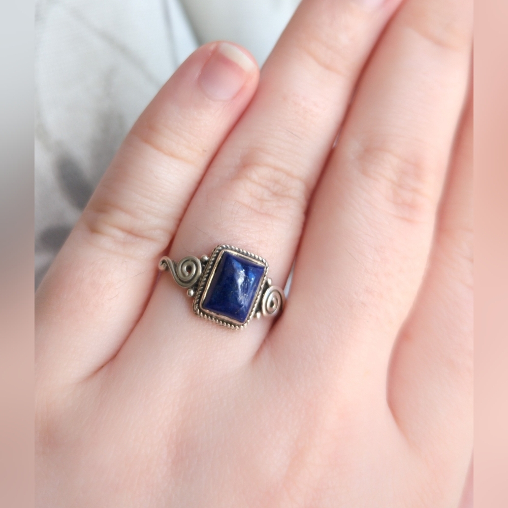 Lapis Lazuli Sterling Silver Stone 925 Vintage Style Size 7.5 Ring